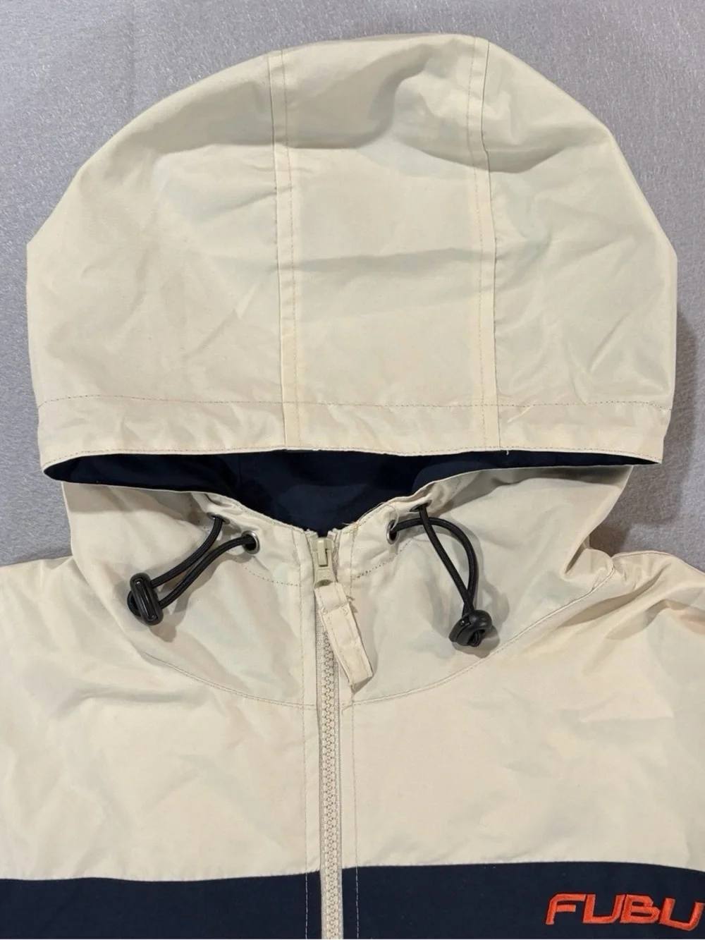 Vintage Fubu Track Suit Jacket Sz large 90s Baggy Windbreaker Swishy Cream - Picture 3 of 9